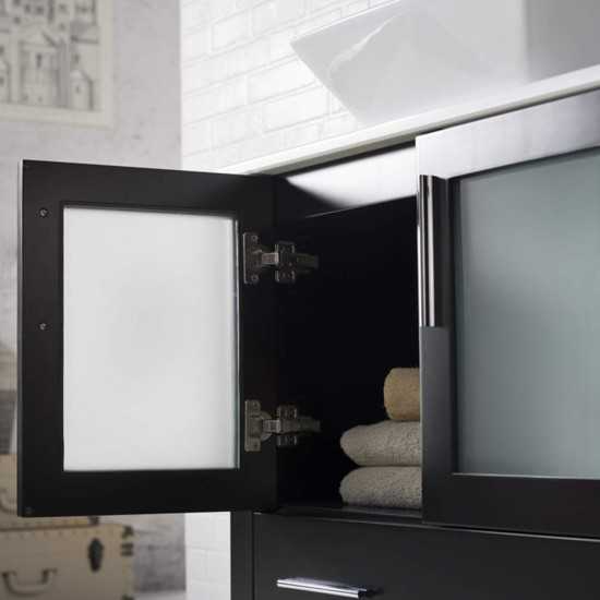 42 Inch Vanity with Ceramic Vessel Sink & Mirror & Side Cabinet - Espresso