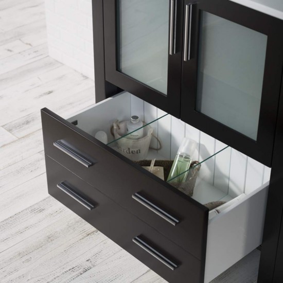 42 Inch Vanity with Ceramic Vessel Sink & Mirror & Side Cabinet - Espresso
