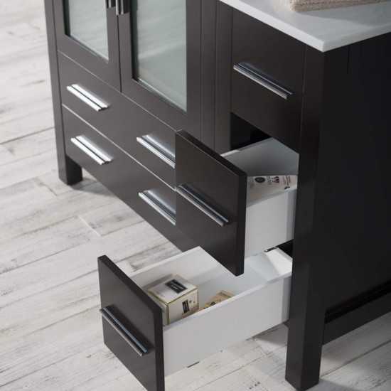 42 Inch Vanity with Ceramic Vessel Sink & Mirror & Side Cabinet - Espresso