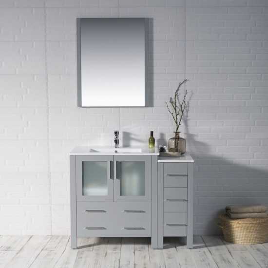Sydney 42 Inch Vanity Base only with Side Cabinet - Metal Grey