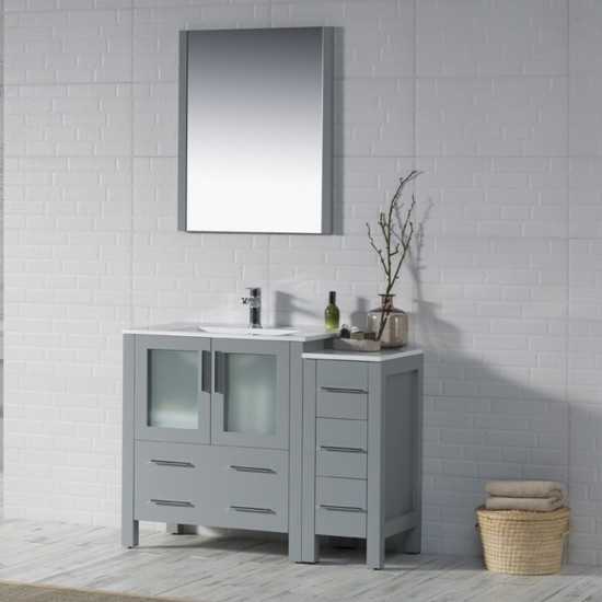 Sydney 42 Inch Vanity Base only with Side Cabinet - Metal Grey