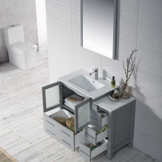 Sydney 42 Inch Vanity Base only with Side Cabinet - Metal Grey