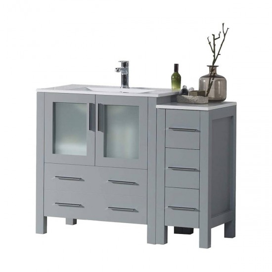 Sydney 42 Inch Vanity with Ceramic Sink & Side Cabinet - Metal Grey