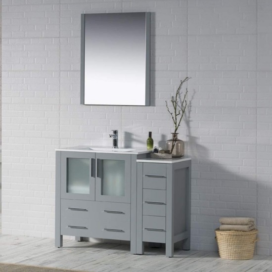 Sydney 42 Inch Vanity with Ceramic Sink & Side Cabinet - Metal Grey