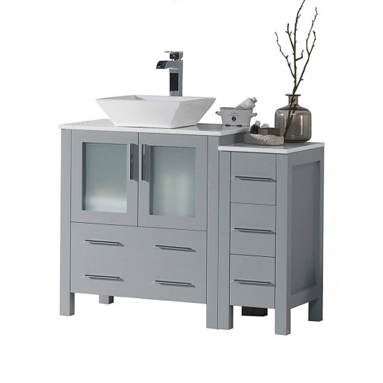 Sydney 42 Inch Vanity with Ceramic Vessel Sink & Side Cabinet - Metal Grey