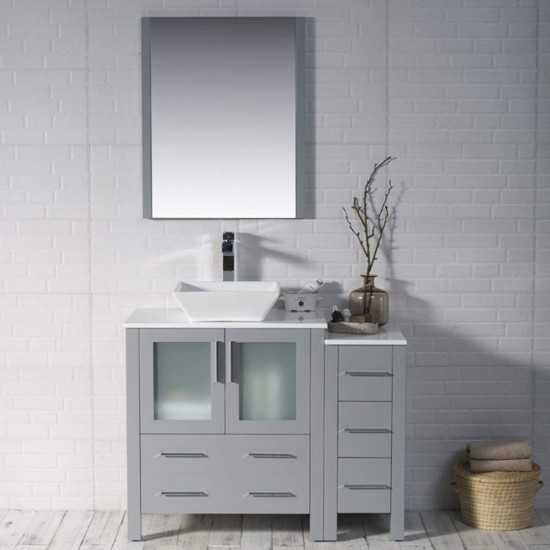 Sydney 42 Inch Vanity with Ceramic Vessel Sink & Side Cabinet - Metal Grey