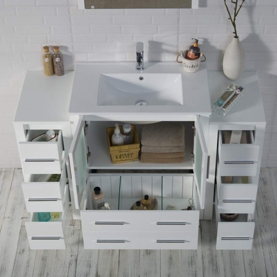 Sydney 54 Inch Vanity with Ceramic Sink - White