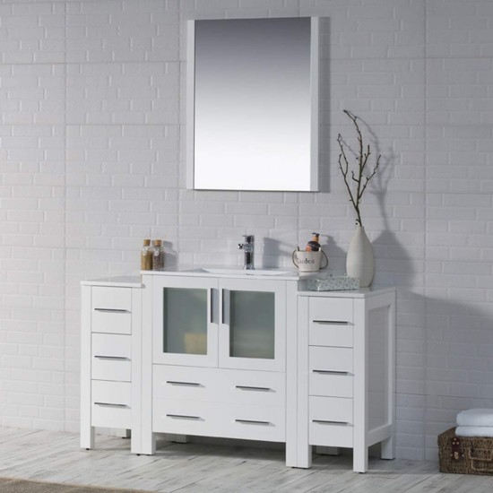 Sydney 54 Inch Vanity with Ceramic Sink & Mirror - White