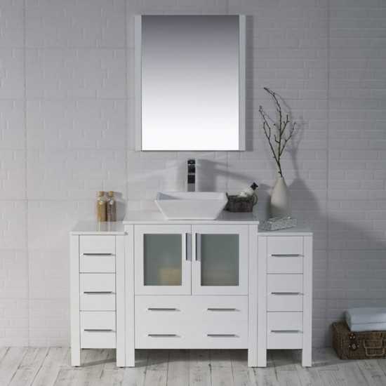 Sydney 54 Inch Vanity with Ceramic Vessel Sink & Mirror - White