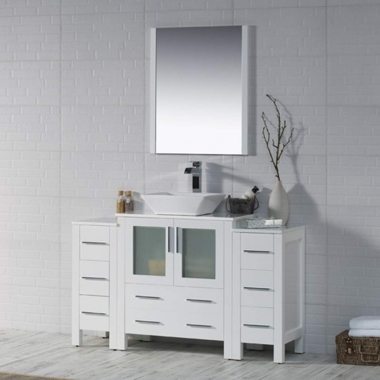 Sydney 54 Inch Vanity with Ceramic Vessel Sink & Mirror - White