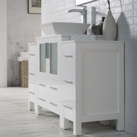 Sydney 54 Inch Vanity with Ceramic Vessel Sink & Mirror - White