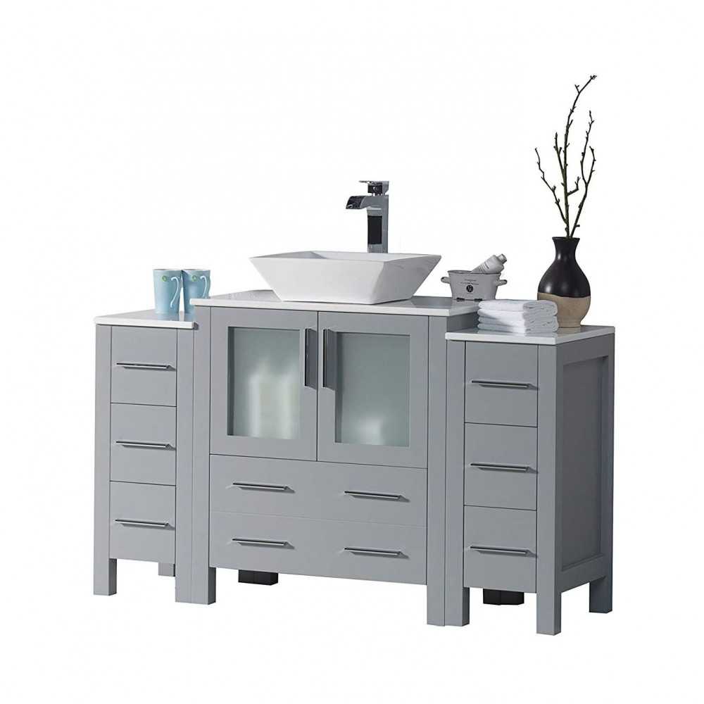 Sydney 54 Inch Vanity with Ceramic Vessel Sink - Metal Gray