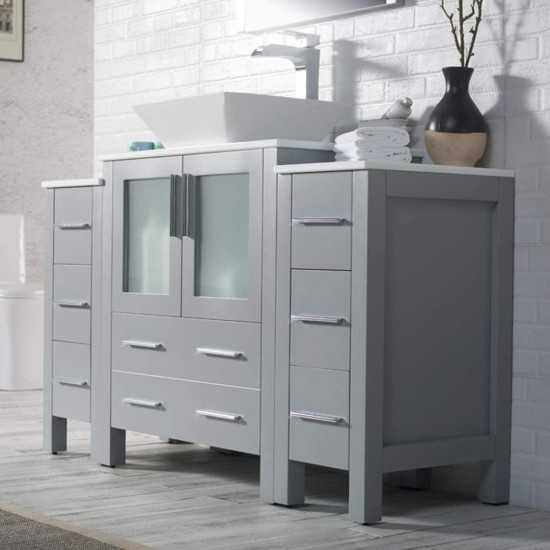 Sydney 54 Inch Vanity with Ceramic Vessel Sink - Metal Gray