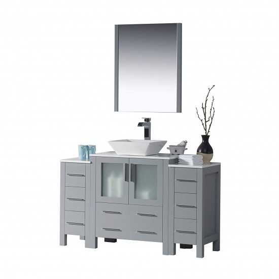 Sydney 54 Inch Vanity with Ceramic Vessel Sink & Mirror - Metal Gray