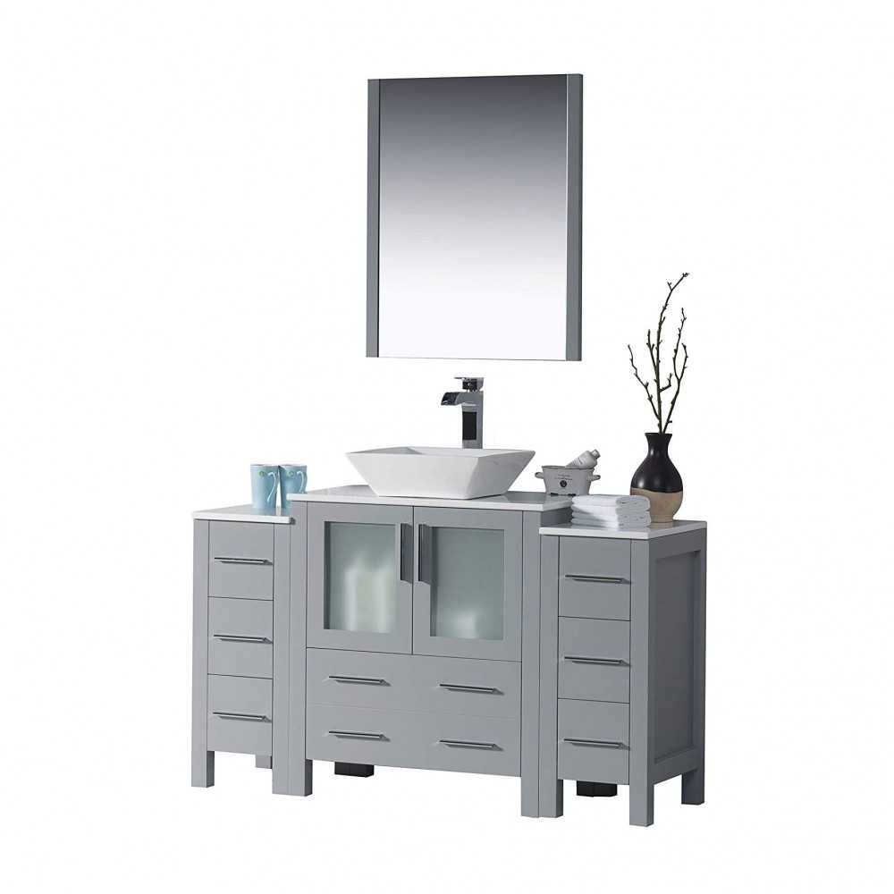 Sydney 54 Inch Vanity with Ceramic Vessel Sink & Mirror - Metal Gray