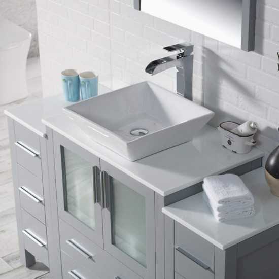 Sydney 54 Inch Vanity with Ceramic Vessel Sink & Mirror - Metal Gray