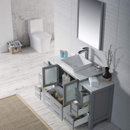 Sydney 54 Inch Vanity with Ceramic Vessel Sink & Mirror - Metal Gray