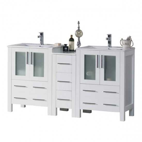 Sydney 60 Inch Vanity with Ceramic Double Sinks - White