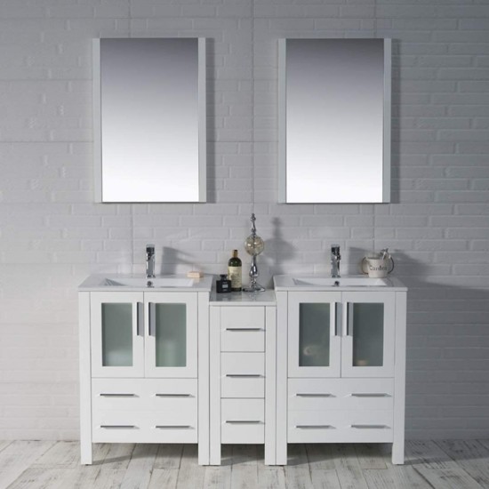 Sydney 60 Inch Vanity with Ceramic Double Sinks - White