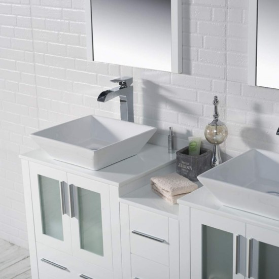 Sydney 60 Inch Vanity with Ceramic Double Vessel Sinks - White