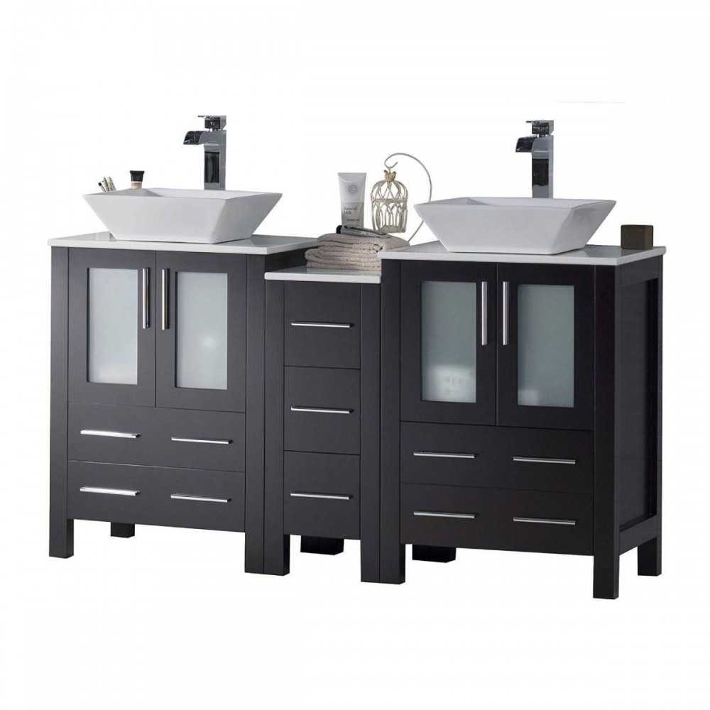 Sydney 60 Inch Vanity with Ceramic Double Vessel Sinks - Espresso