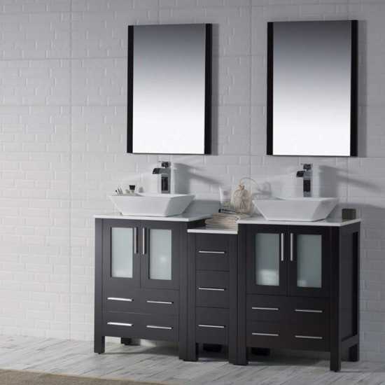 Sydney 60 Inch Vanity with Ceramic Double Vessel Sinks - Espresso