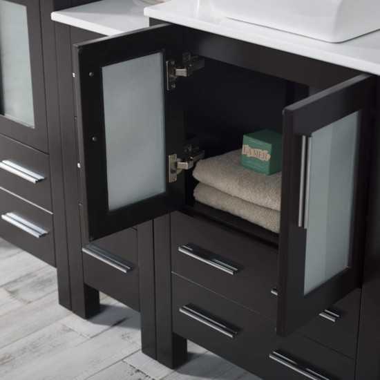 Sydney 60 Inch Vanity with Ceramic Double Vessel Sinks - Espresso