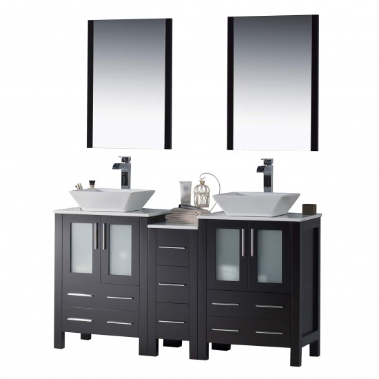 Sydney 60 Inch Vanity with Ceramic Double Vessel Sinks & Mirrors - Espresso