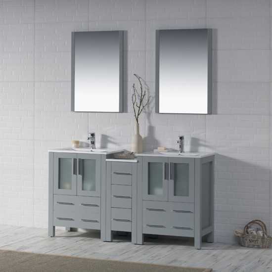 Sydney 60 Inch Vanity with Ceramic Double Sinks - Metal Gray