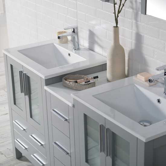 Sydney 60 Inch Vanity with Ceramic Double Sinks - Metal Gray