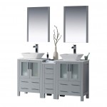 Sydney 60 Inch Vanity with Ceramic Double Vessel Sinks & Mirrors - Metal Gray