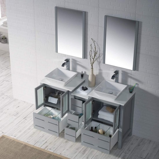 Sydney 60 Inch Vanity with Ceramic Double Vessel Sinks & Mirrors - Metal Gray