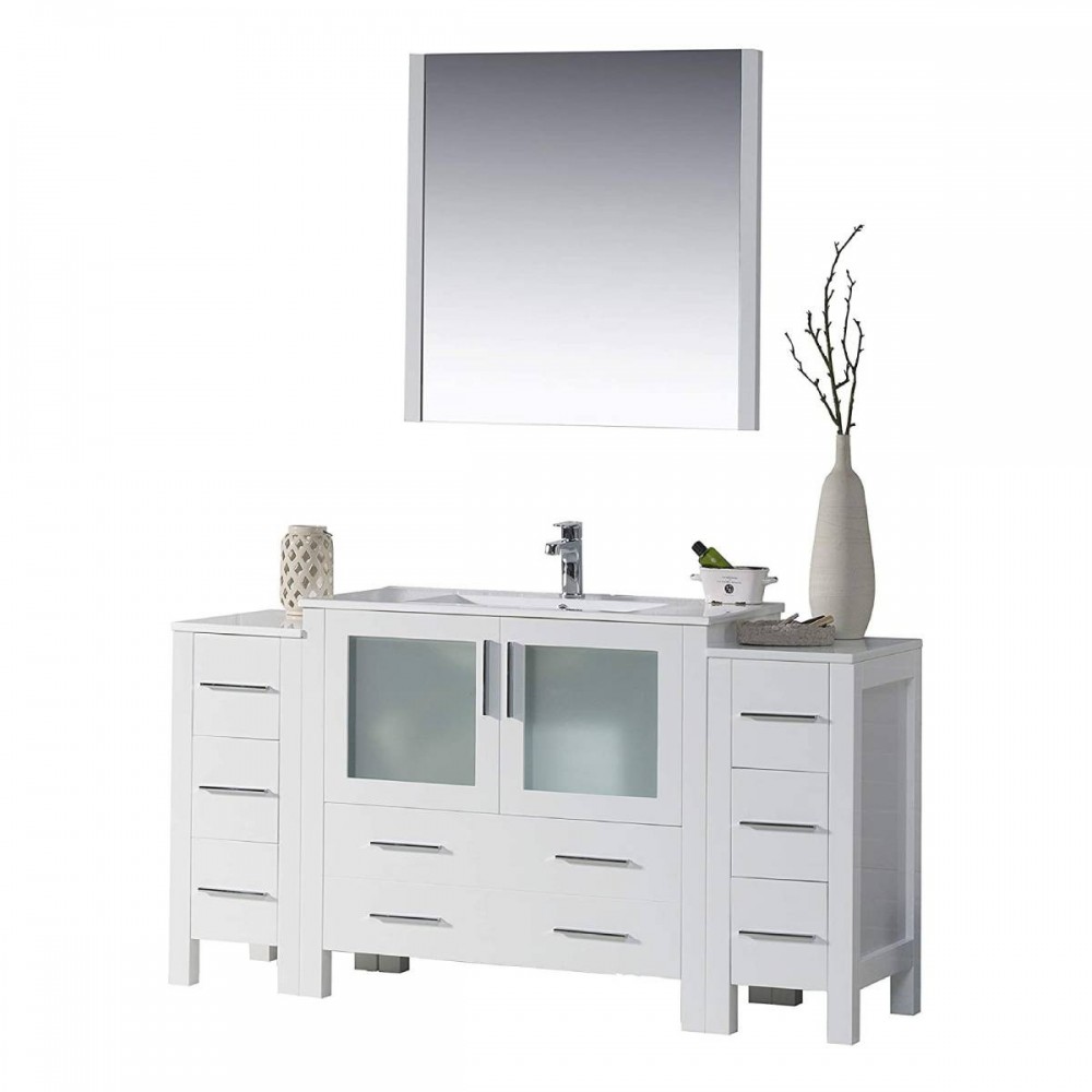 Sydney 60 Inch Vanity with Ceramic Sink & Mirror - White Sydney 60 Inch Vanity with Ceramic Sink & Mirror - White