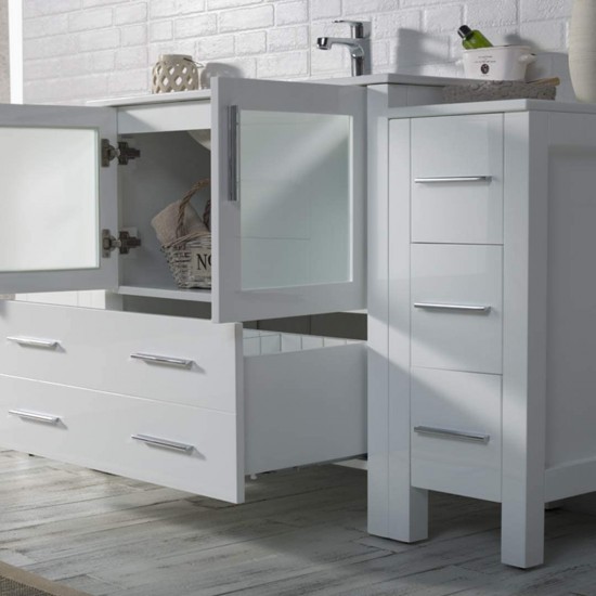 Sydney 60 Inch Vanity with Ceramic Sink & Mirror - White