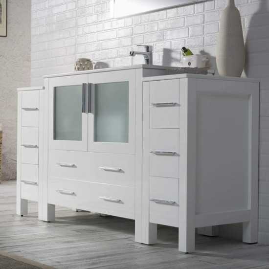 Sydney 60 Inch Vanity with Ceramic Sink & Mirror - White