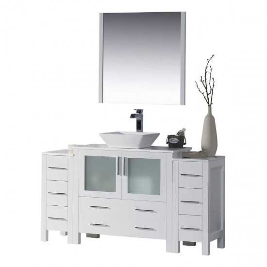 Sydney 60 Inch Vanity with Ceramic Vessel Sink & Mirror - White