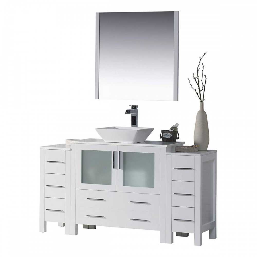 Sydney 60 Inch Vanity with Ceramic Vessel Sink & Mirror - White Sydney 60 Inch Vanity with Ceramic Vessel Sink & Mirror - White