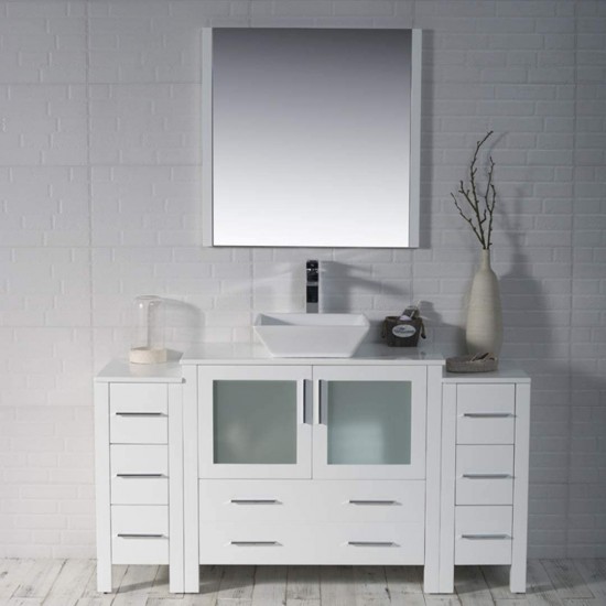 Sydney 60 Inch Vanity with Ceramic Vessel Sink & Mirror - White