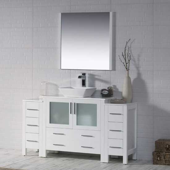 Sydney 60 Inch Vanity with Ceramic Vessel Sink & Mirror - White