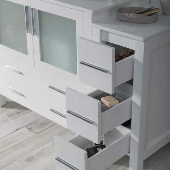 Sydney 60 Inch Vanity with Ceramic Vessel Sink & Mirror - White
