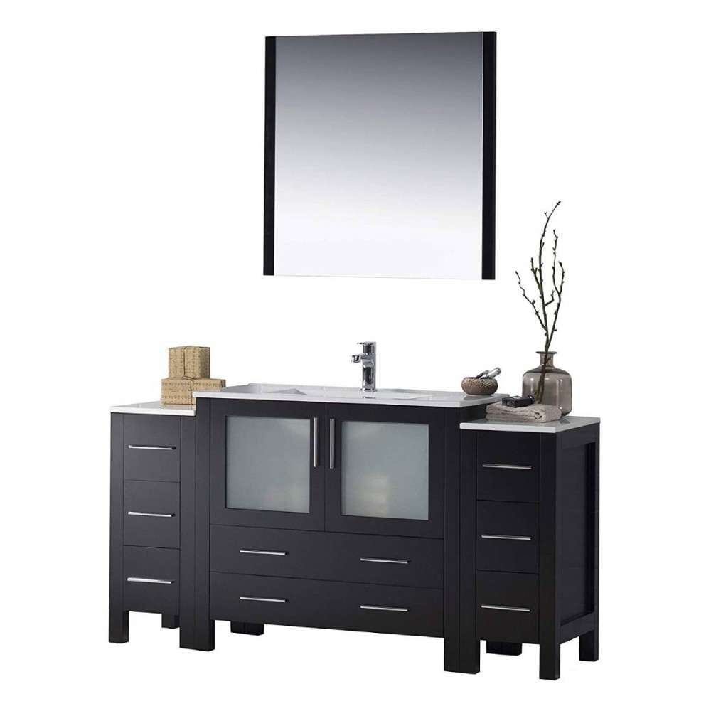 Sydney 60 Inch Vanity with Ceramic Sink & Mirror - Espresso Sydney 60 Inch Vanity with Ceramic Sink & Mirror - Espresso