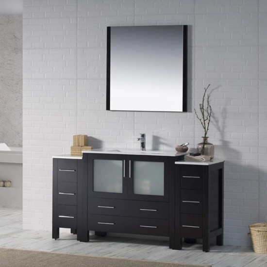 Sydney 60 Inch Vanity with Ceramic Sink & Mirror - Espresso