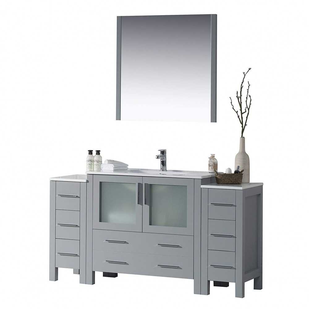 Sydney 60 Inch Vanity with Ceramic Sink & Mirror - Metal Gray