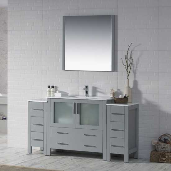 Sydney 60 Inch Vanity with Ceramic Sink & Mirror - Metal Gray