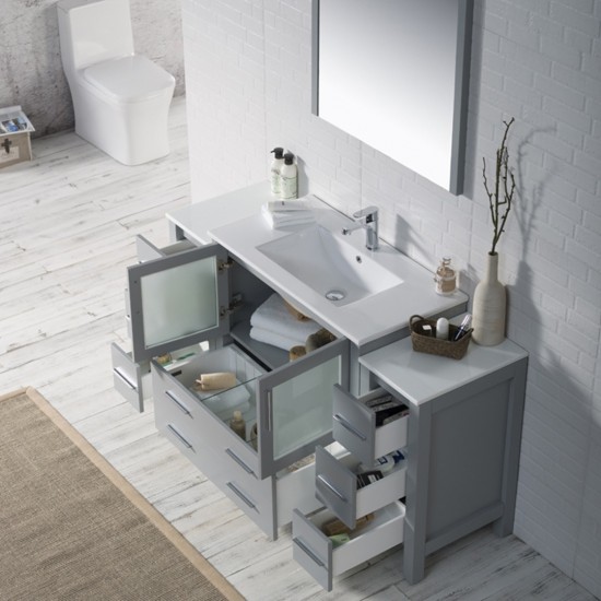 Sydney 60 Inch Vanity with Ceramic Sink & Mirror - Metal Gray