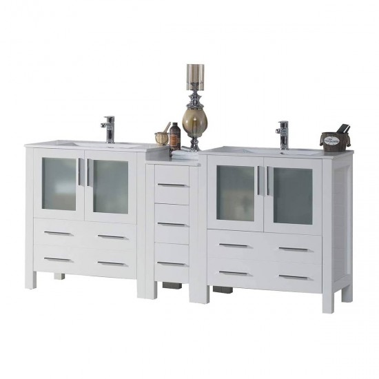 Sydney 72 Inch Vanity with Ceramic Double Sinks - White