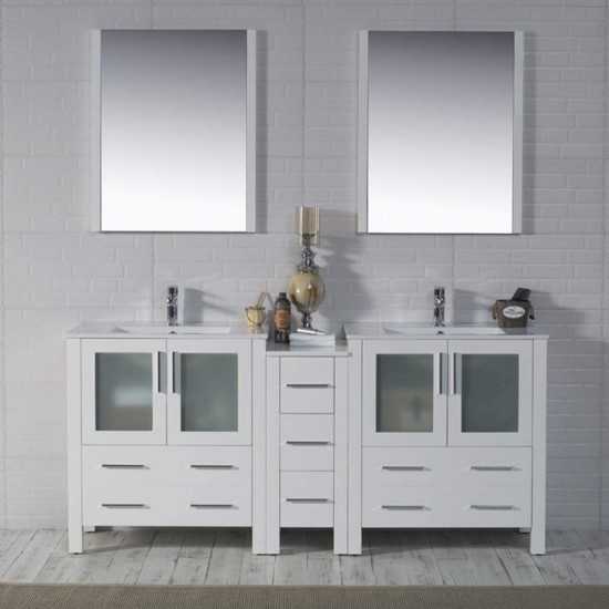 Sydney 72 Inch Vanity with Ceramic Double Sinks - White