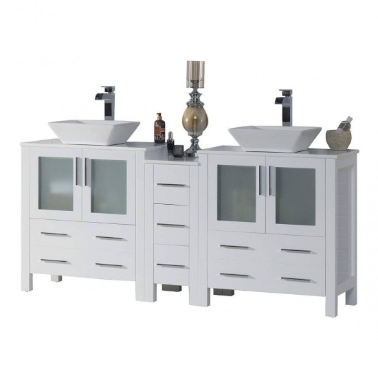 Sydney 72 Inch Vanity with Ceramic Double Vessel Sinks - White