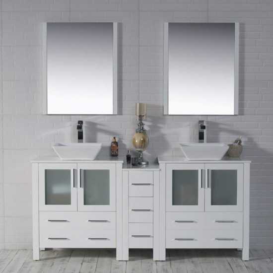 Sydney 72 Inch Vanity with Ceramic Double Vessel Sinks - White