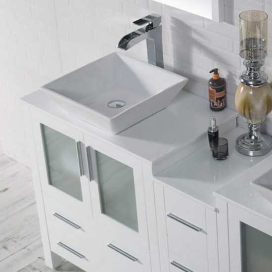 Sydney 72 Inch Vanity with Ceramic Double Vessel Sinks - White